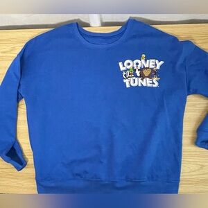 Looney Tunes Sweatshirt Blue Crewneck Bugs Bunny Sylvester Tazmanian Devil L